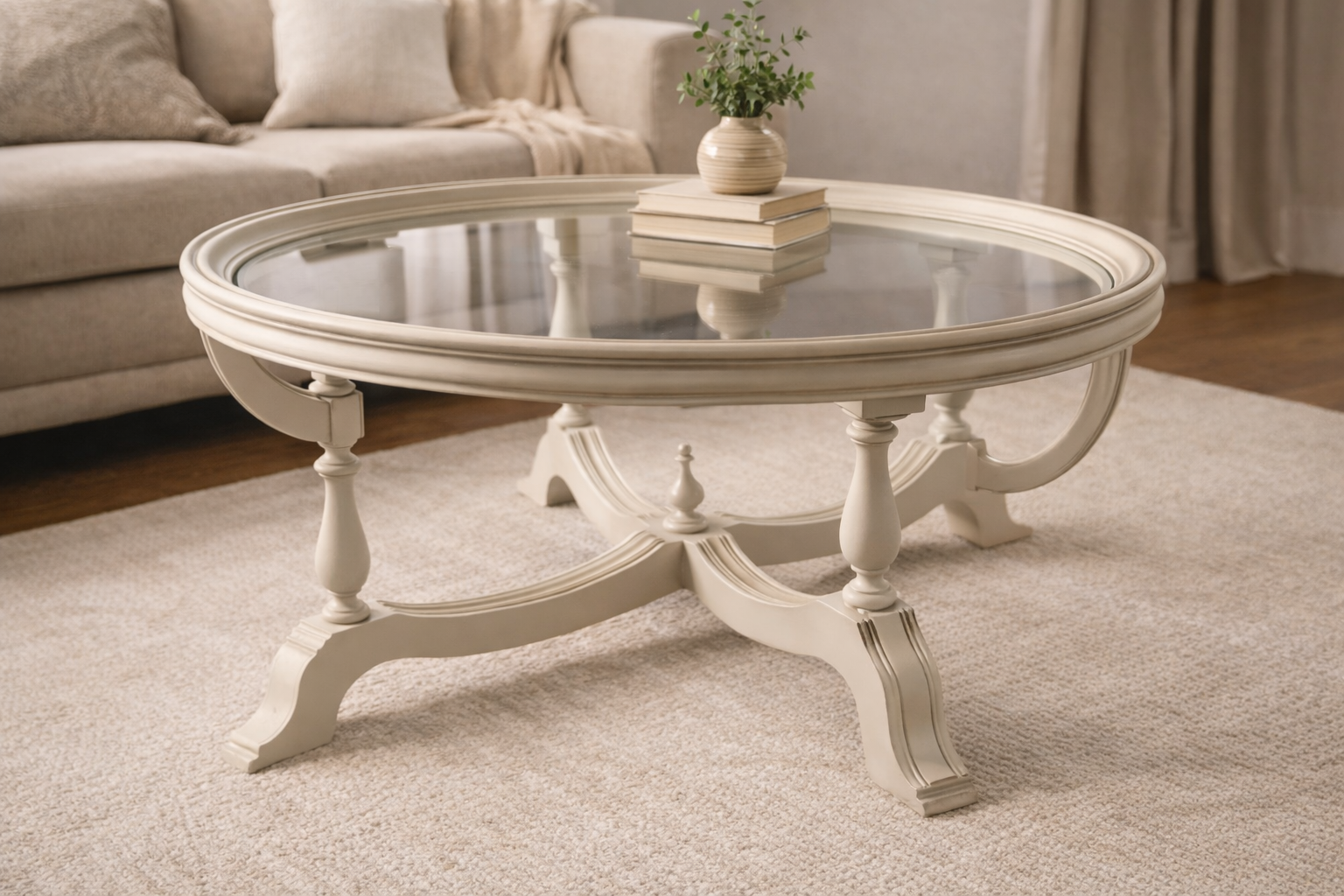 Mesa auxiliar redonda restaurada · mueble de apoyo versátil