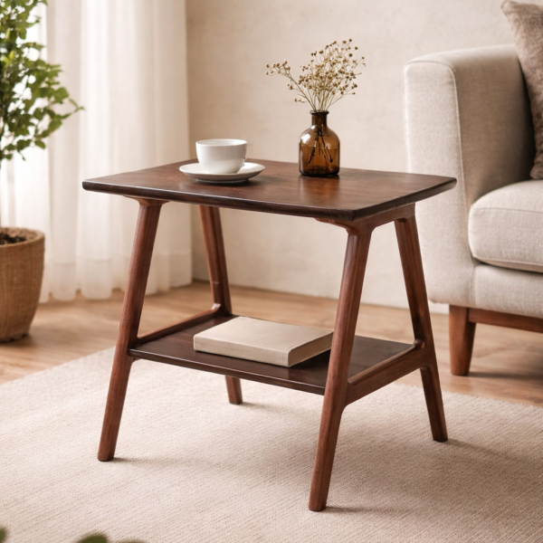 Mesa auxiliar nórdica vintage años 60 en madera maciza restaurada