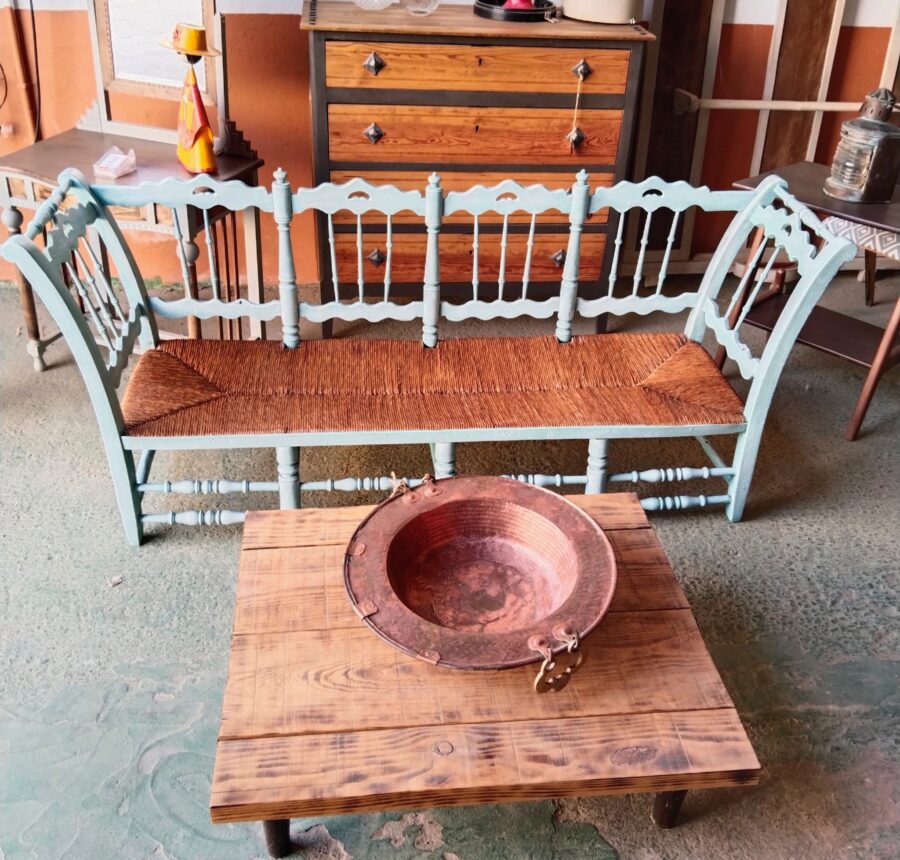 BANCO DE MADERA CON ASIENTO DE ENEA - Imagen 5