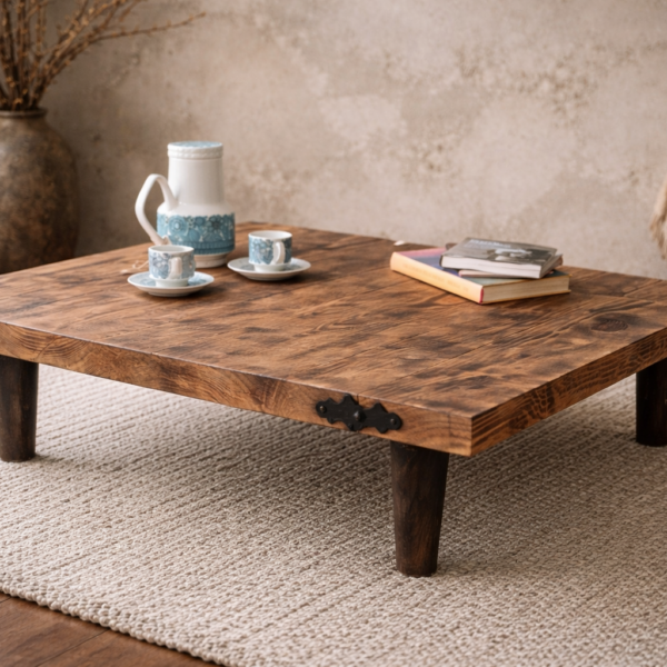 Mesa auxiliar rústica restaurada · pieza única con carácter natural