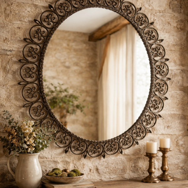 Espejo circular de forja artesanal · Segunda mitad del siglo XX