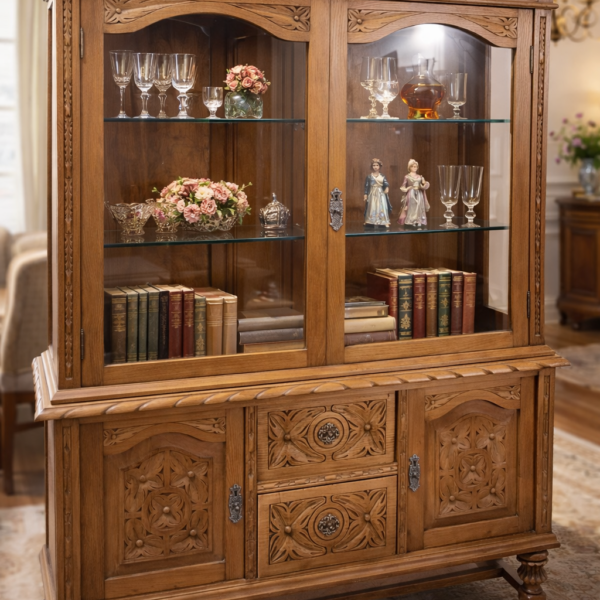 Vitrina antigua de roble macizo restaurada. Finales del siglo XIX