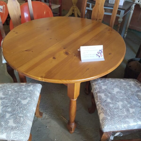 Mesa de comedor redonda extensible de madera de pino macizo para 6 comensales