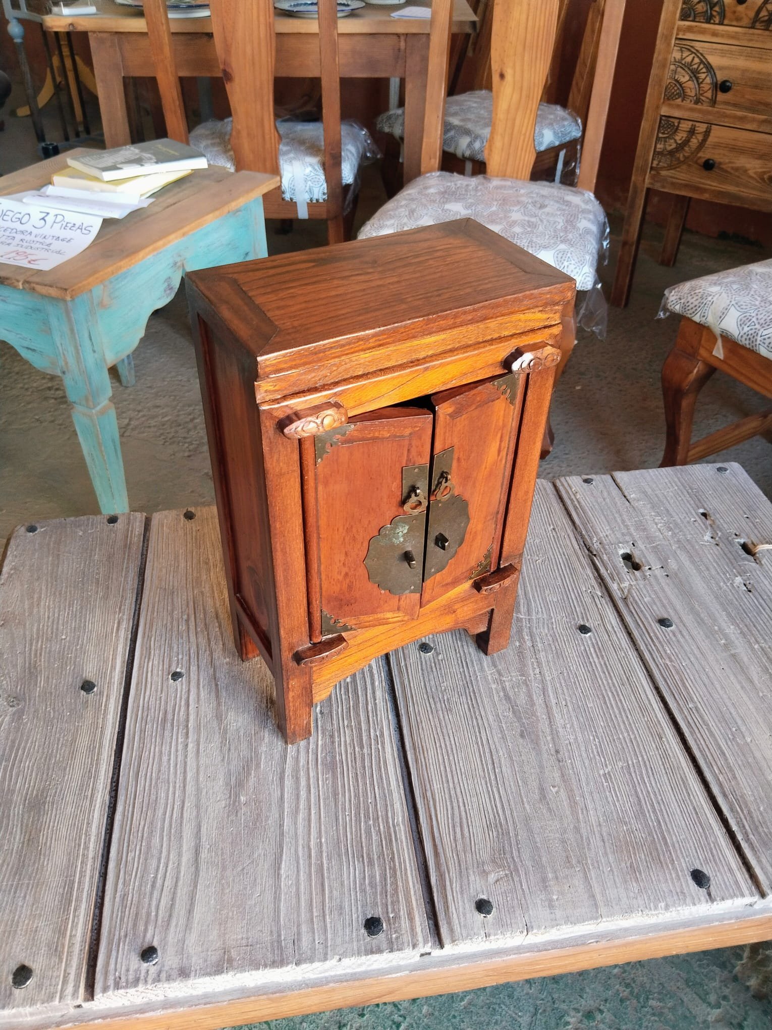 Joyero antiguo de nogal del siglo XIX – Gabinete de madera - Imagen 6